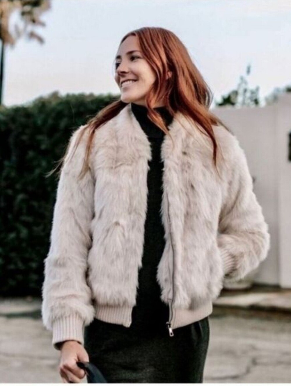 Banana Republic Faux Fur Bomber Jacket Mob Wife L